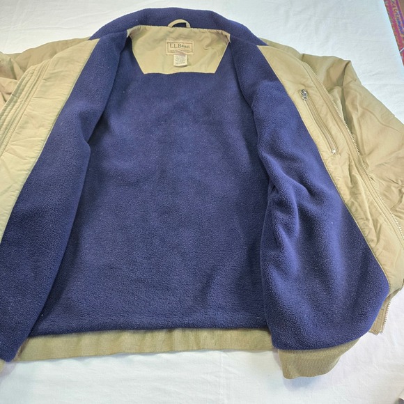 L.L. Bean Men XX Large Tall Beige Fleece Lined Insulated Bomber Jacket PolarTec - Picture 7 of 8